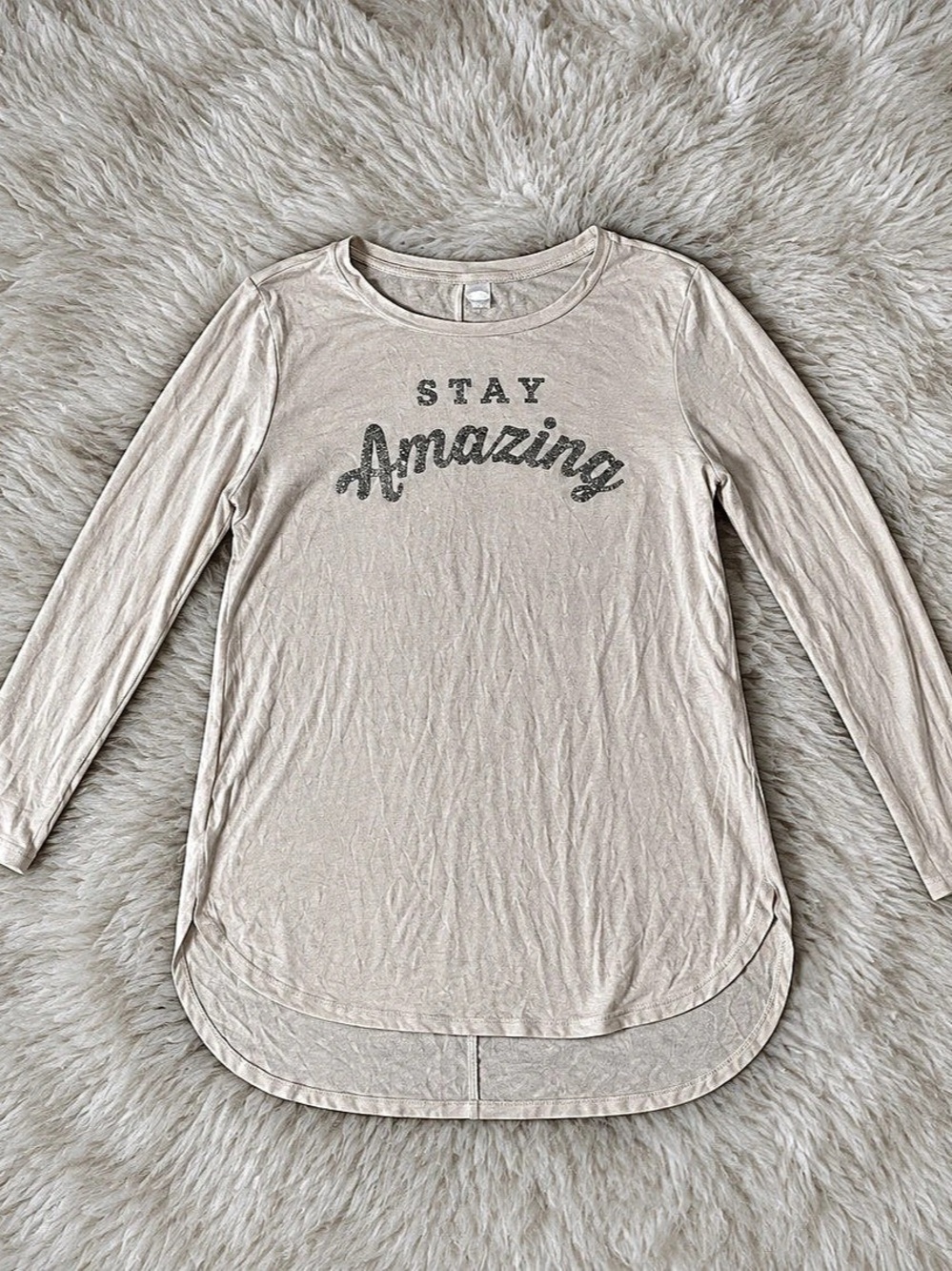 Old Navy Stay Amazing Graphic Long Sleeve Top Beige
